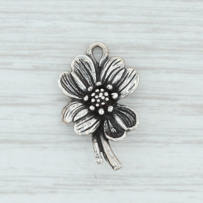 Light Gray Dogwood Flower Charm Sterling Silver Floral Pendant Our State North Carolina