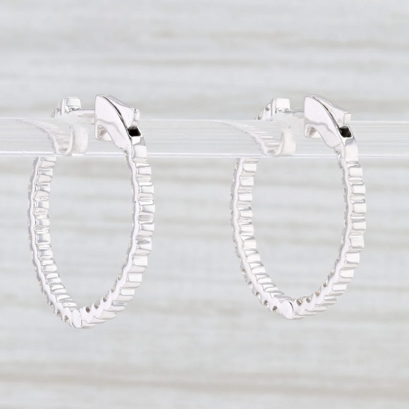 Light Gray New 1.12ctw Diamond Inside Out Hoop Earrings 14k White Gold Pierced Round Hoops
