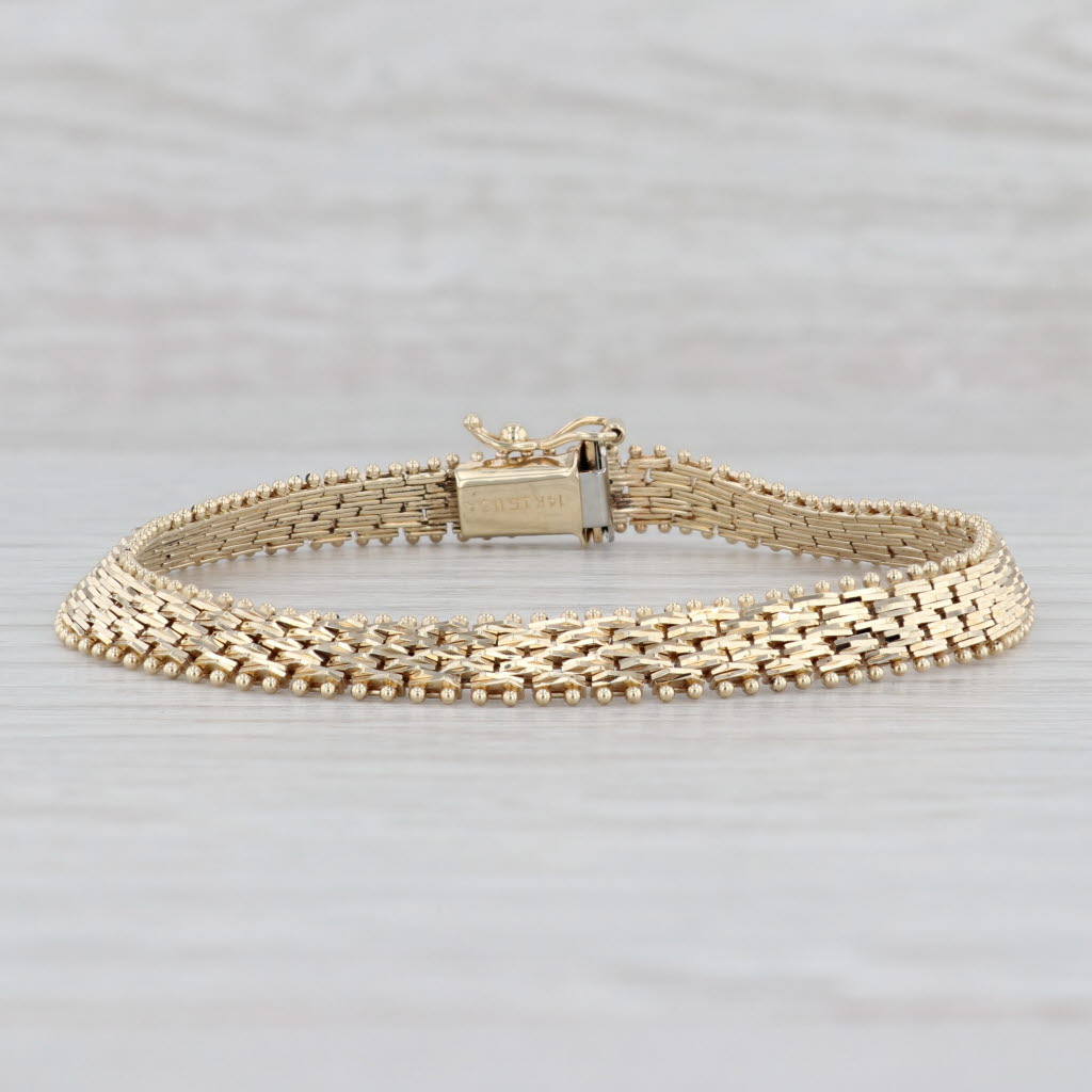 Light Gray Mesh Chain Bracelet 14k Yellow Gold 7" 6.2mm Imperial Gold USA