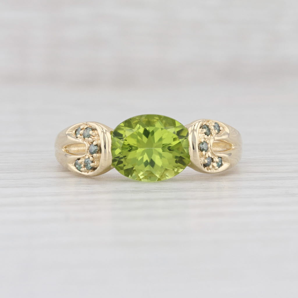 Light Gray 2.65ctw Peridot Diamond Ring 14k Yellow Gold Size 10.25 Oval Solitaire