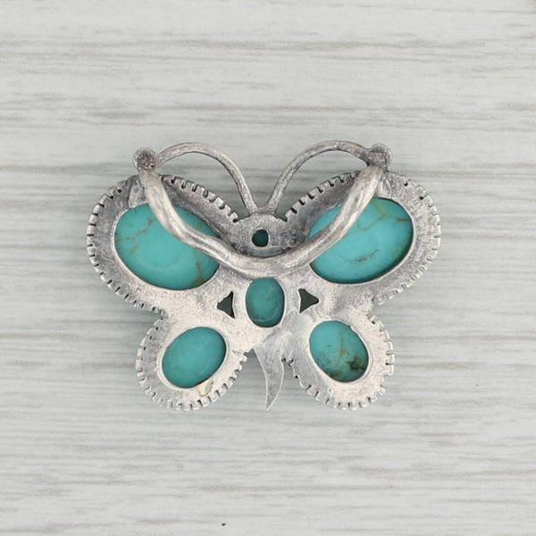 Gray Vintage Imitation Turquoise Butterfly Pendant Sterling Silver Howlite
