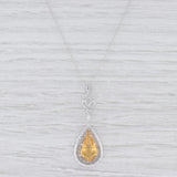 Light Gray Vintage Citrine Teardrop Pendant Necklace 14k White Gold Filigree 16" Curb Chain
