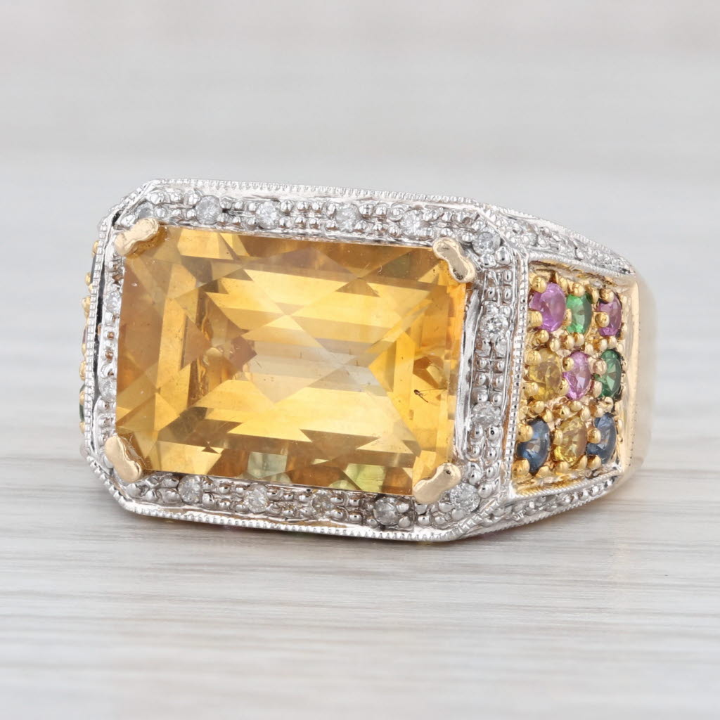 Light Gray 9.44ctw Citrine Sapphire Zircon Tsavorite Diamond Halo Cocktail Ring 14k Gold