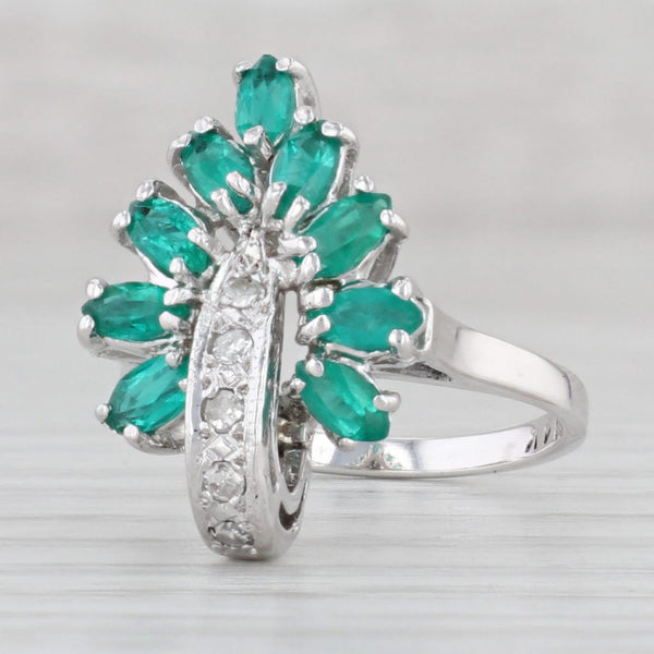Light Gray 0.87ctw Lab Created Emerald Diamond Cluster Ring 14k White Gold Size 5 Cocktail