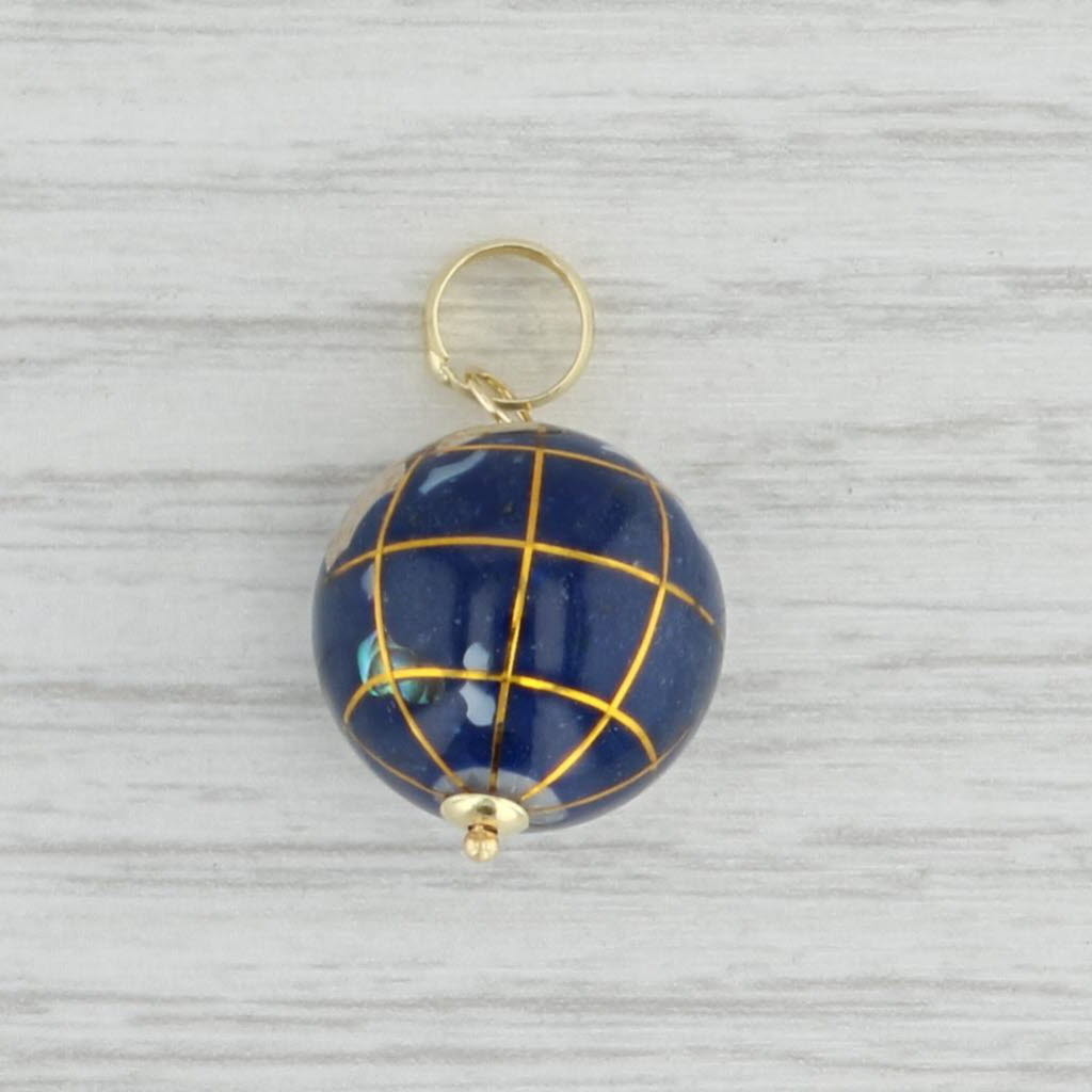 Light Gray Mosaic Globe Charm 14k Gold 3D Pendant Mother of Pearl Abalone Resin Pendant