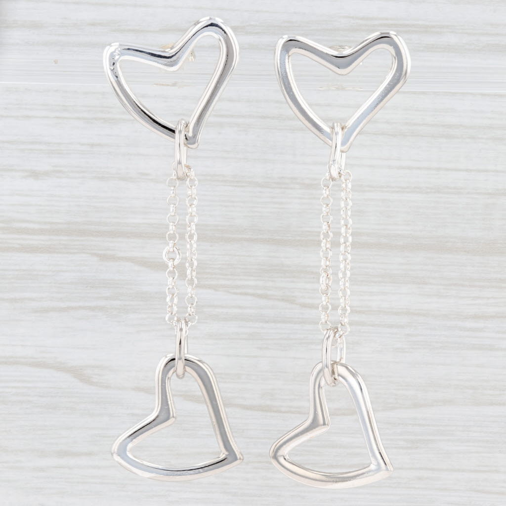 Light Gray New Dangling Hearts Earrings Sterling Silver Pierced Statement