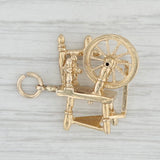 Sewing Spinning Wheel Charm 14k Yellow Gold 3D Moving Parts Pendant