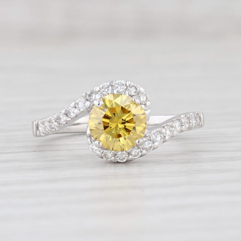 Light Gray New GIA 1.41ctw Yellow Diamond Ring 18k White Gold Size 6.75 Bypass Solitaire