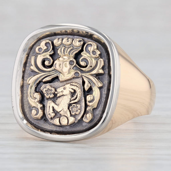 Light Gray Ram Knight Coat of Arms Signet Ring 18k Gold Coat of Arms Size 13 Men's