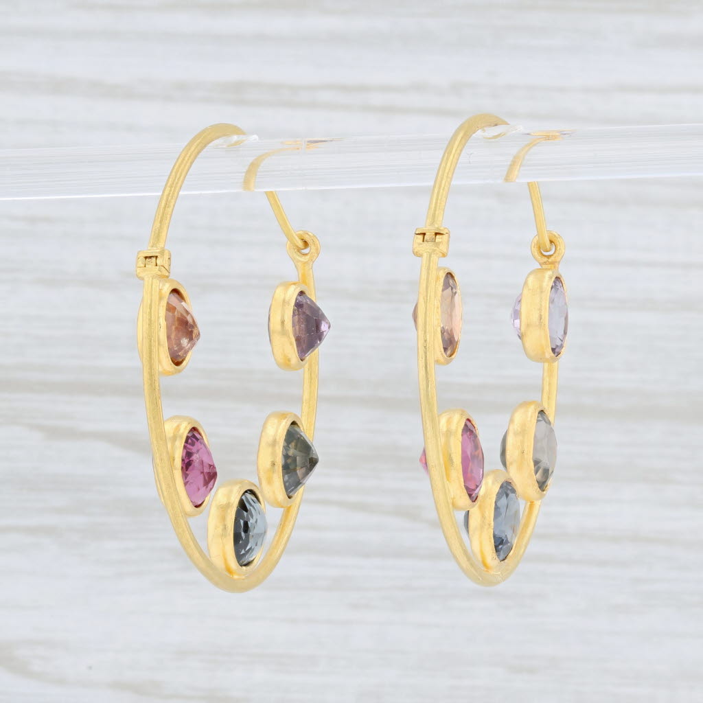 Light Gray Marie Helene de Taillac Gemstone Hoop Earrings 22k Gold Round Hoops Pierced