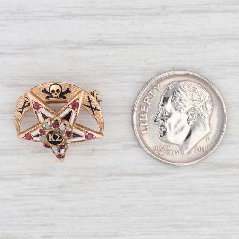 Kappa Sigma Fraternity Badge 10k Gold Ruby Opal Garnet Greek Crescent Skull Pin
