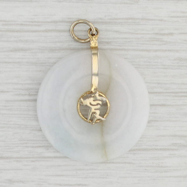 Light Gray White Jadeite Jade Torus Pendant Chinese Calligraphy "Love" "Ai" Asian Jewelry