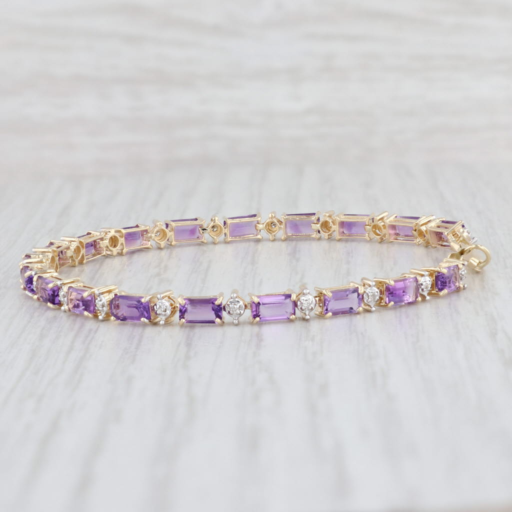 Light Gray New 5.55ctw Amethyst Diamond Tennis Bracelet 14k Gold 7" 4mm February Birthstone