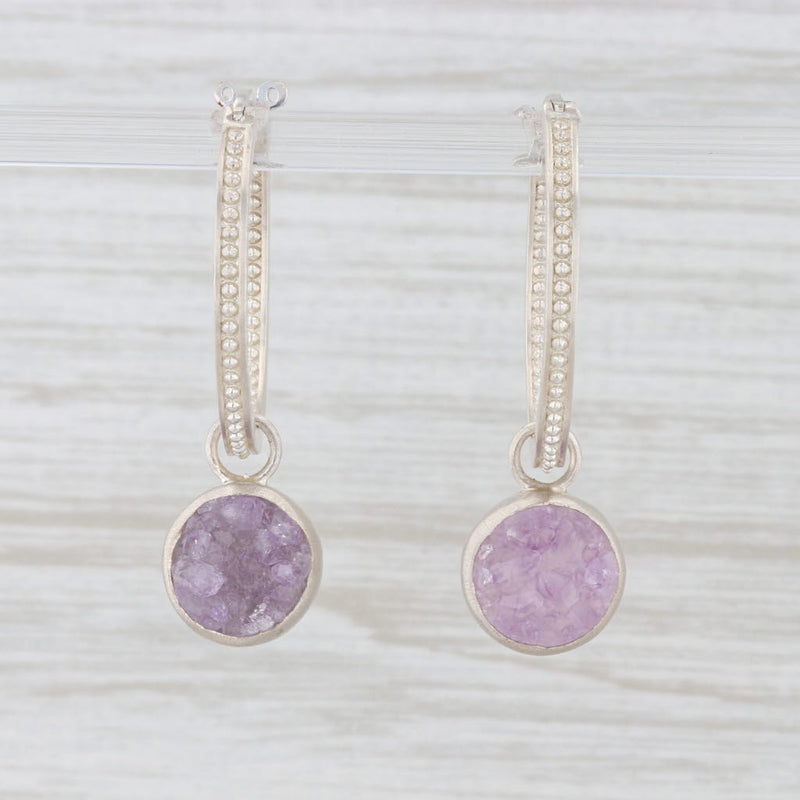 Light Gray New Nina Nguyen Hoops with Charms Earrings Druzy Amethyst Sterling Silver