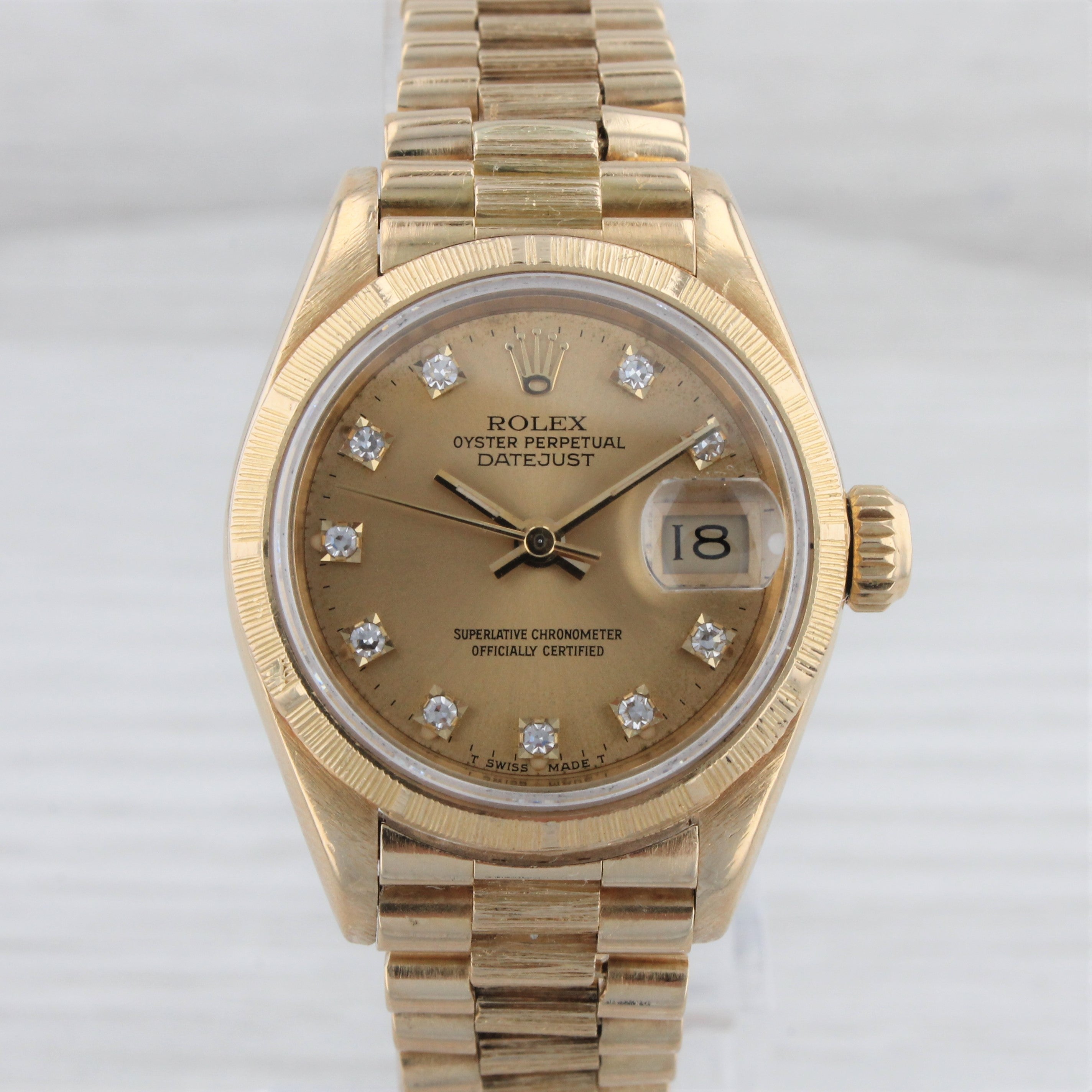 Gray 1987 Rolex Ladies Datejust 69278 18k Gold President Automatic Watch Diamond Dial