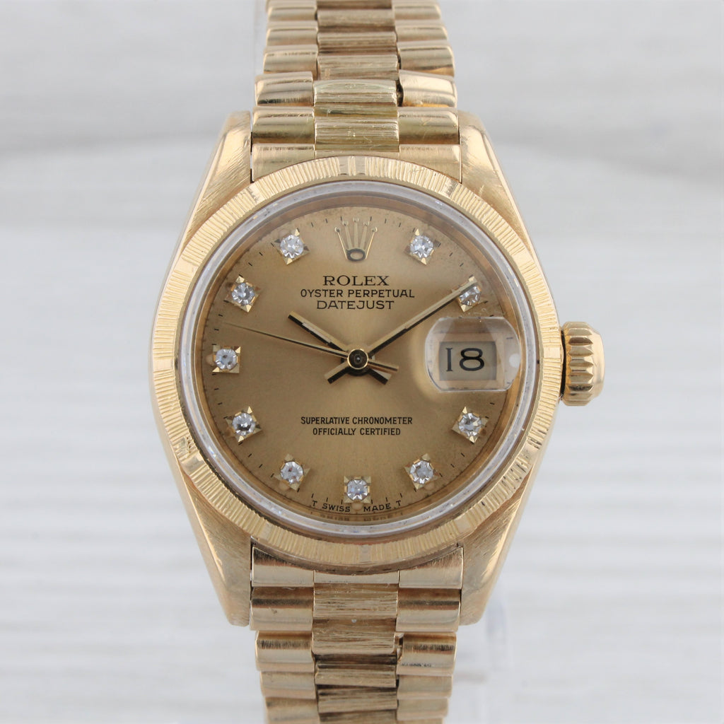 1987 Rolex Ladies Datejust 69278 18k Gold President Automatic Watch Di –  Jewelryauthority
