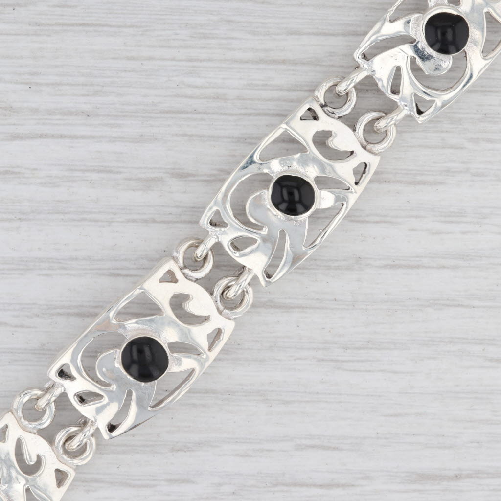 Light Gray New Black Resin Ornate Link Bracelet Sterling Silver Toggle Clasp 7.5 15.4mm