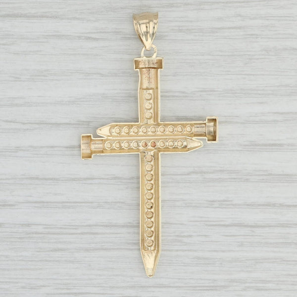 Light Gray Cross of Gold Nails Pendant 10k Yellow Gold Religious Jewelry Statement