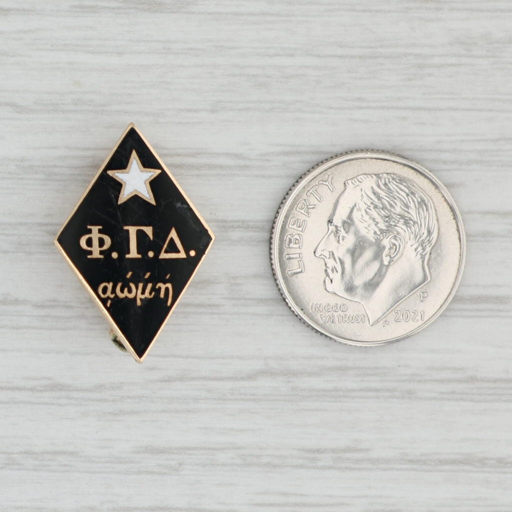 Light Gray Phi Gamma Delta Badge 14k Gold Enamel Vintage 1920s Greek Fraternity Fiji Pin