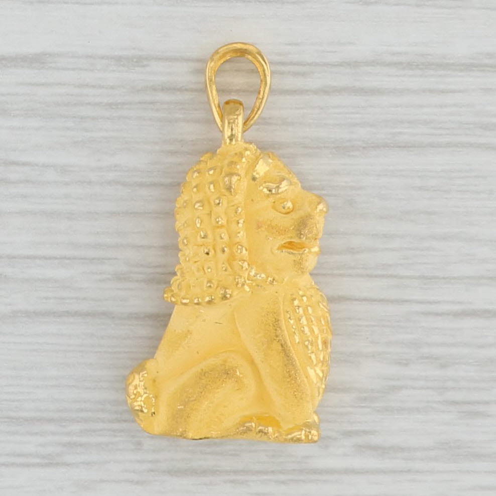 Light Gray New Foo Dog Pendant 999 24k Fine Gold Figural 3D Chinese Guardian Lion