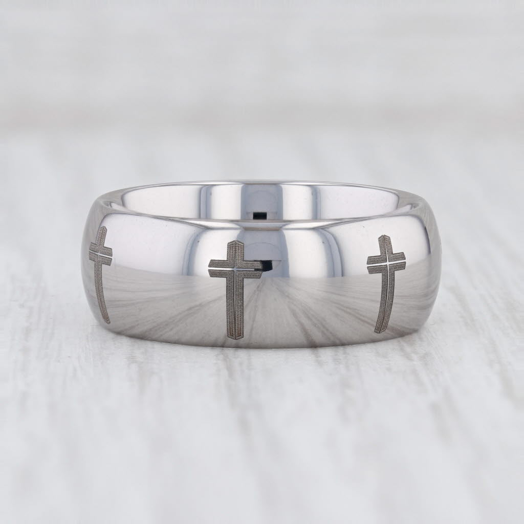 Light Gray New Men's Tungsten Cross Ring Size 9.75 Wedding Band