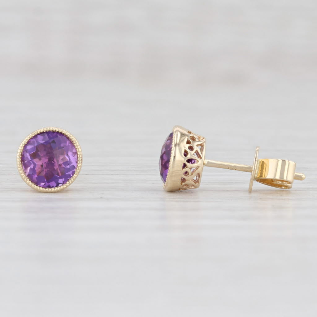 Light Gray New 1.44ctw Amethyst Solitaire Stud Earrings 14k Yellow Gold February Birthstone