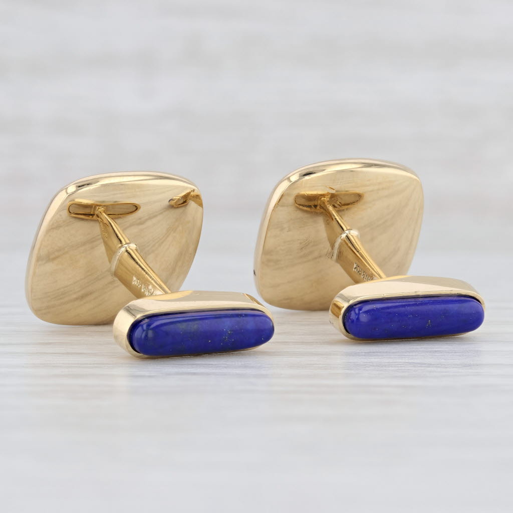 Light Gray Lapis Lazuli Cufflinks 18k Yellow Gold Blue Enamel Men's Suit Accessories