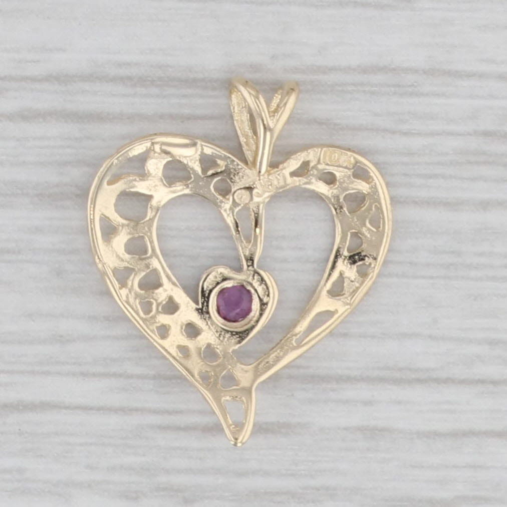 Gray Ruby Open Heart Pendant 10k Yellow White Gold July Birthstone