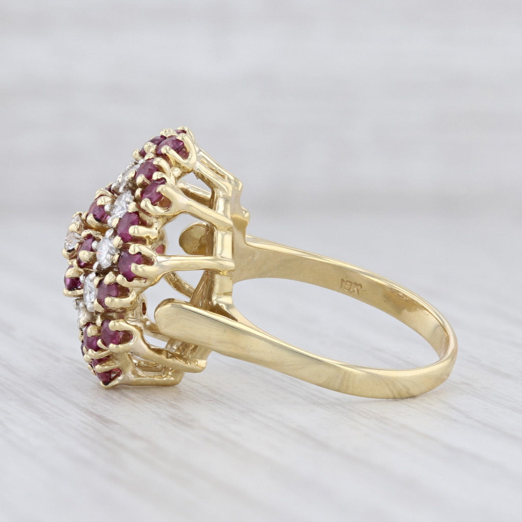 Light Gray 2.15ctw Ruby Diamond Flower Ring 18k Yellow Gold Size 8.25 Cluster Cocktail