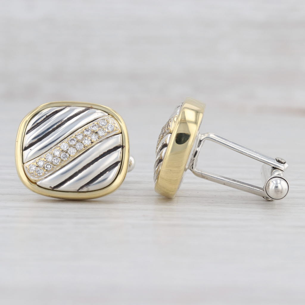 Light Gray David Yurman 0.26ctw Diamond Cable Cufflinks 18k Gold Sterling Silver