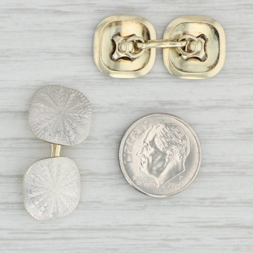 Light Gray Antique Rayed Patterned Cufflinks 14k Gold Platinum Suit Accessories