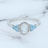 New 0.82ctw Clear Blue Topaz Diamond Halo Ring Sterling Silver Size 8.25 925