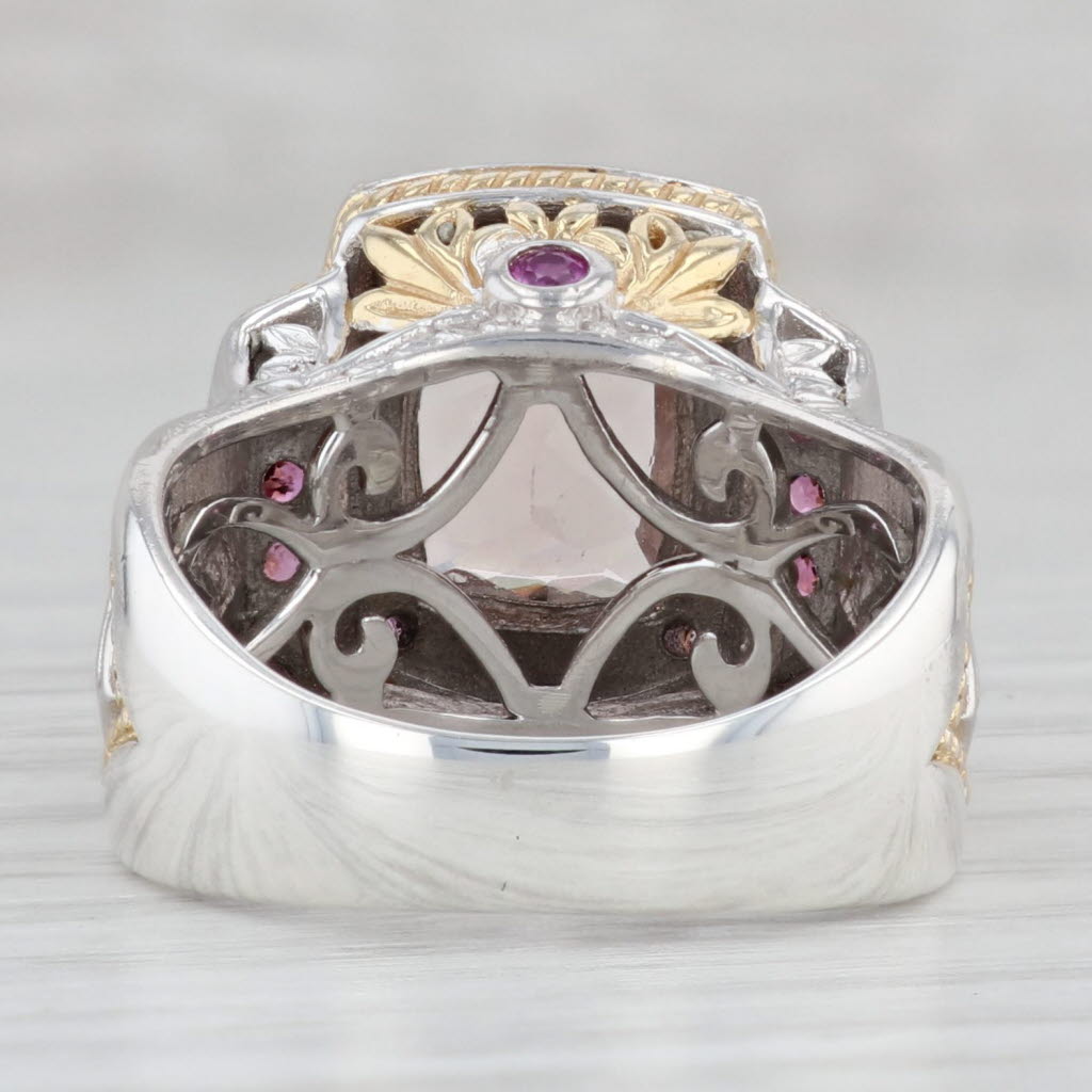 Light Gray 3.35ctw Morganite Garnet Sapphire Cocktail Ring Sterling Silver Gold Plate 8.25