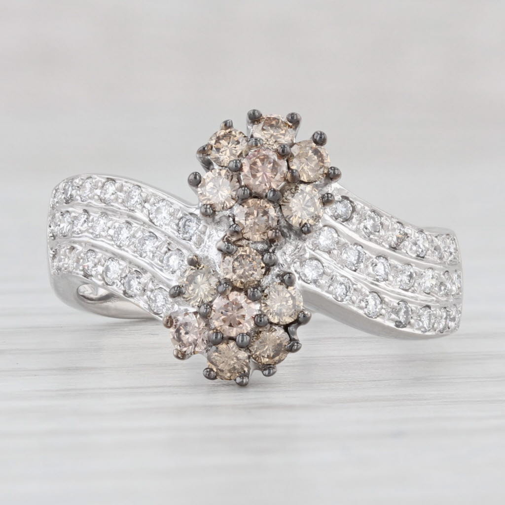 Light Gray 0.67ctw White Champagne Diamond Flower Cluster Bypass Ring 18k White Gold