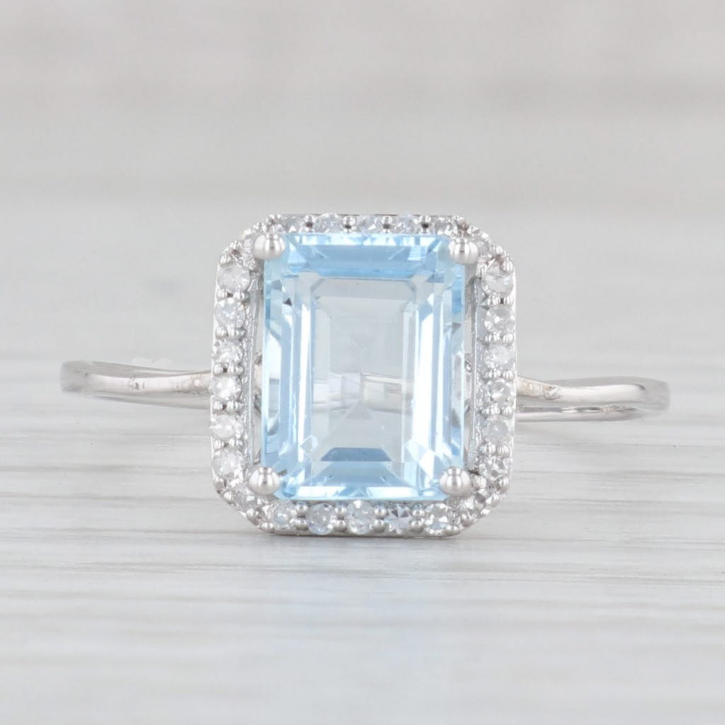 Light Gray 1.87ctw Aquamarine Diamond Halo Ring 14k White Gold Size 8.5 Engagement