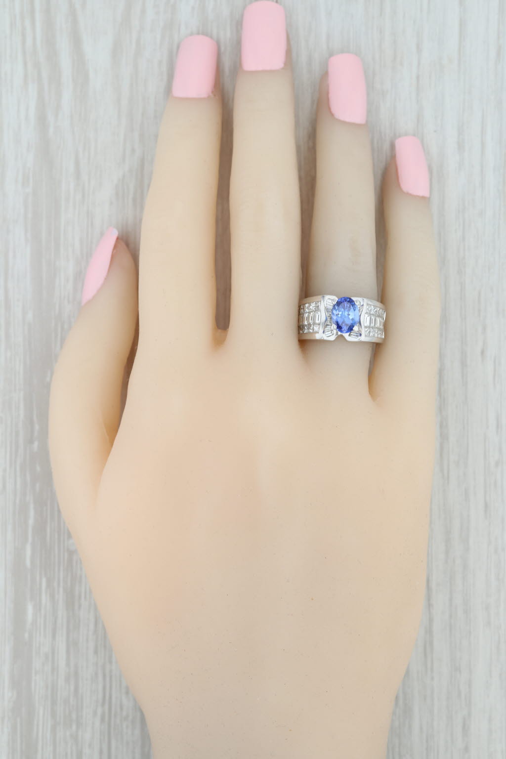 Gray 3.51ctw Tanzanite Diamond Cocktail Ring 18k White Gold Size 5