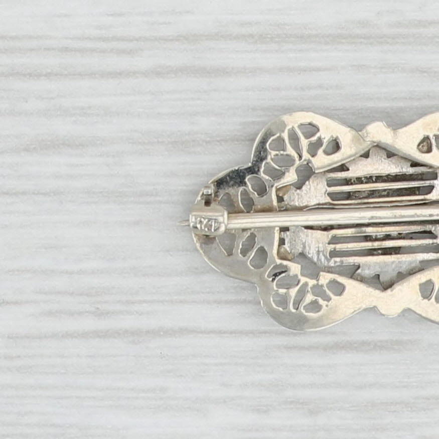 Light Gray Vintage Order Eastern Star Filigree Pin 14k White Gold Enamel Masonic Women's