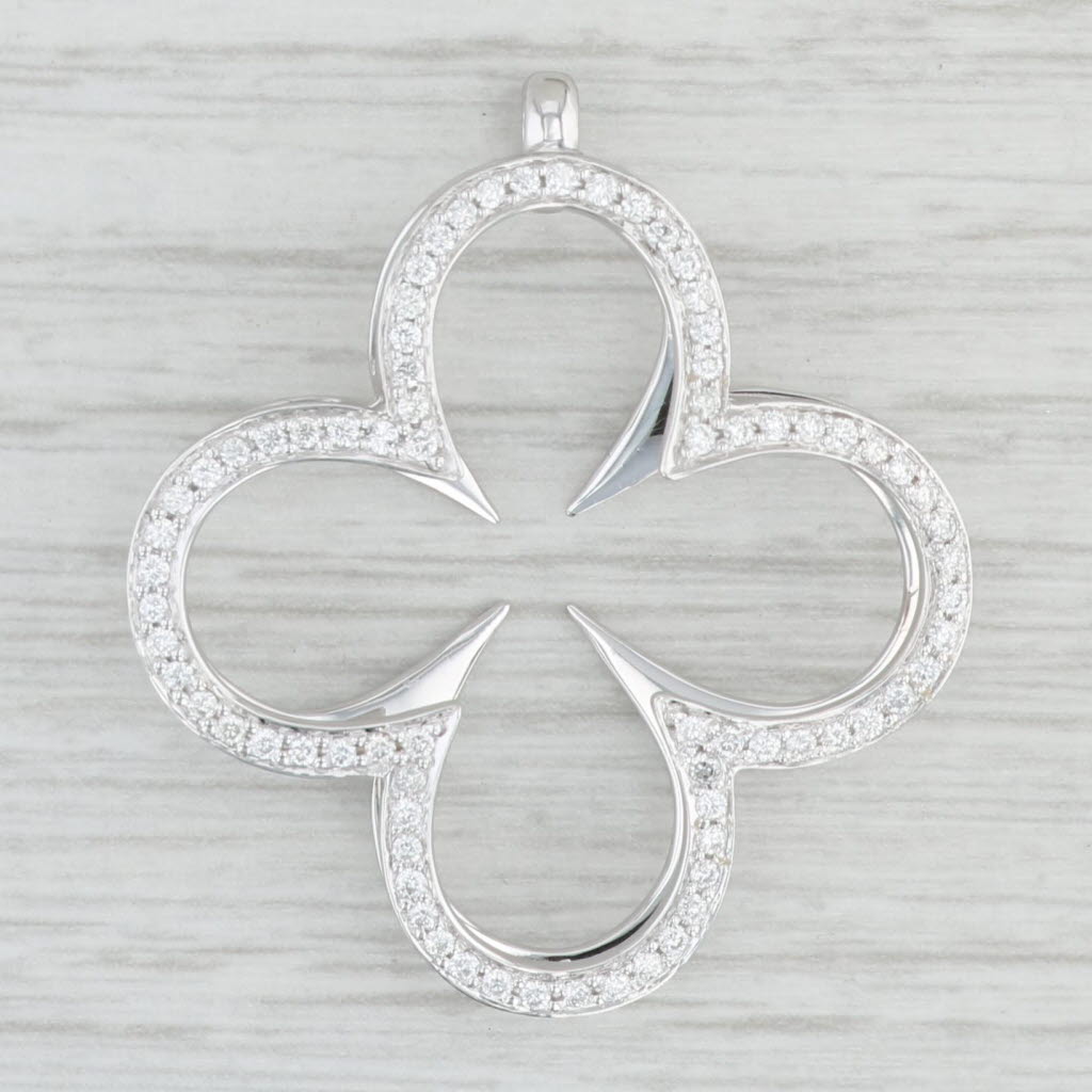 Light Gray 0.48ctw Diamond 4 Leaf Clover Shamrock Pendant 18k White Gold Floral