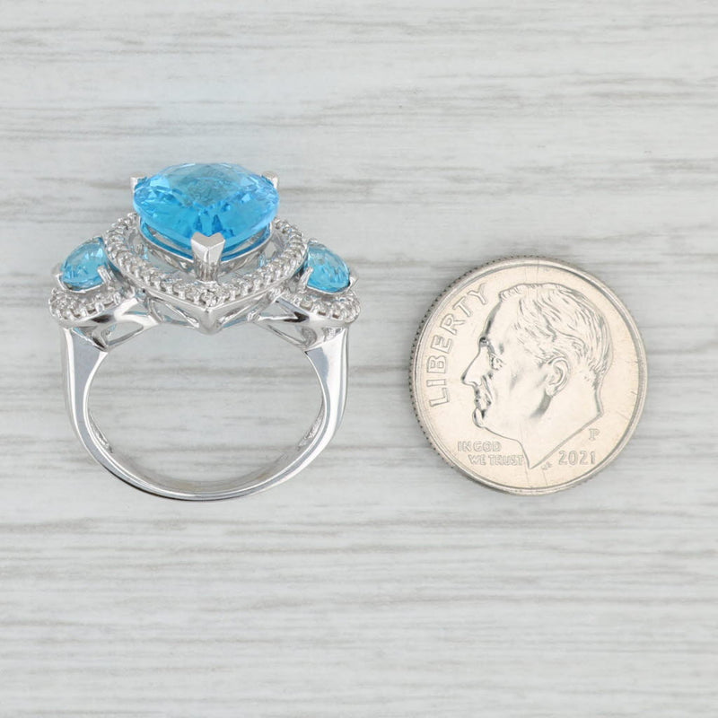 8.11ctw Pear Topaz Diamond Halo Cocktail Ring 18k White Gold Size 5.25