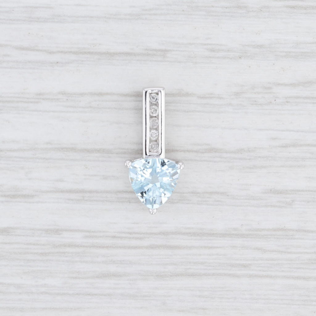 Light Gray 0.97ctw Aquamarine Diamond Journey Drop Pendant 10k White Gold Trillion Cut