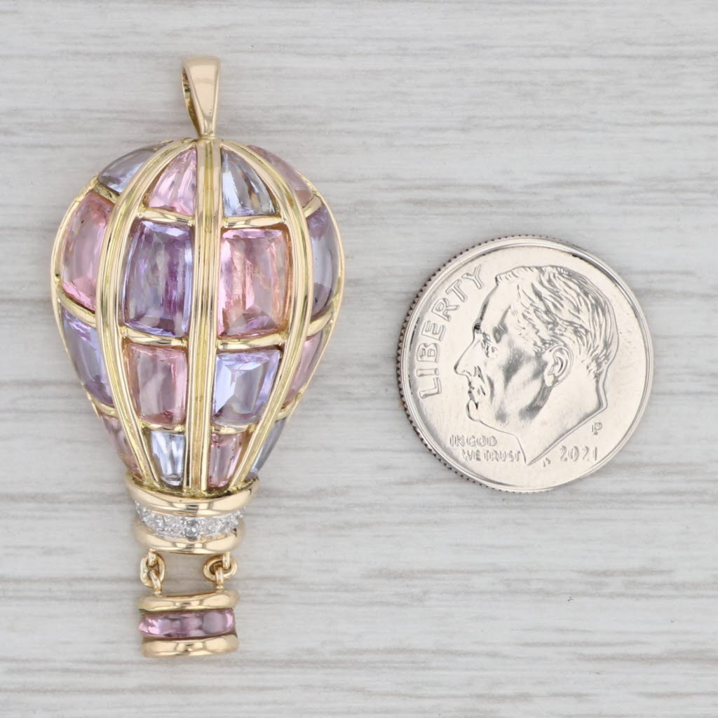 Light Gray Pastel Cubic Zirconia Hot Air Balloon Pendant Brooch 14k Yellow Gold Pin