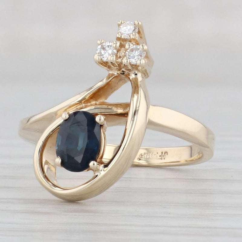 0.69ctw Blue Sapphire Diamond Teardrop Ring 14k Yellow Gold Size 5.75