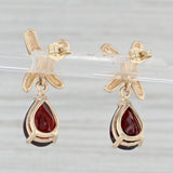 7ctw Teardrop Garnet Dangle Bow Earrings 10k Yellow Gold Pierced Drops