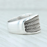 Light Gray Italian Scalloped Mesh Ring Sterling Silver Size 6.75 Statement Band