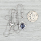 1.80ctw Lab Created Sapphire Diamond Teardrop Pendant Necklace 14k White Gold