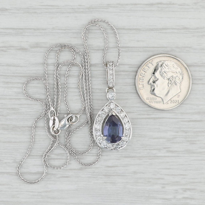 1.80ctw Lab Created Sapphire Diamond Teardrop Pendant Necklace 14k White Gold
