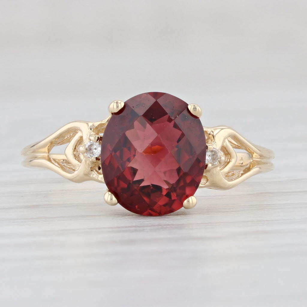 Light Gray 2.40ct Oval Rubellite Tourmaline Ring 14k Yellow Gold Size 7.25 Diamond Accents