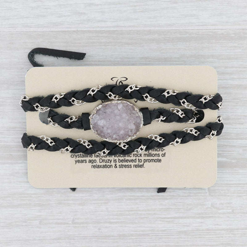 New Nina Nguyen Cordelia Necklace Black Leather White Druzy Pendant NWT