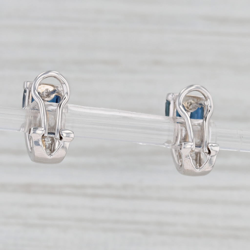 Light Gray 1.18ctw Blue Sapphire Diamond Drop Earrings 14k White Gold Omega Backs