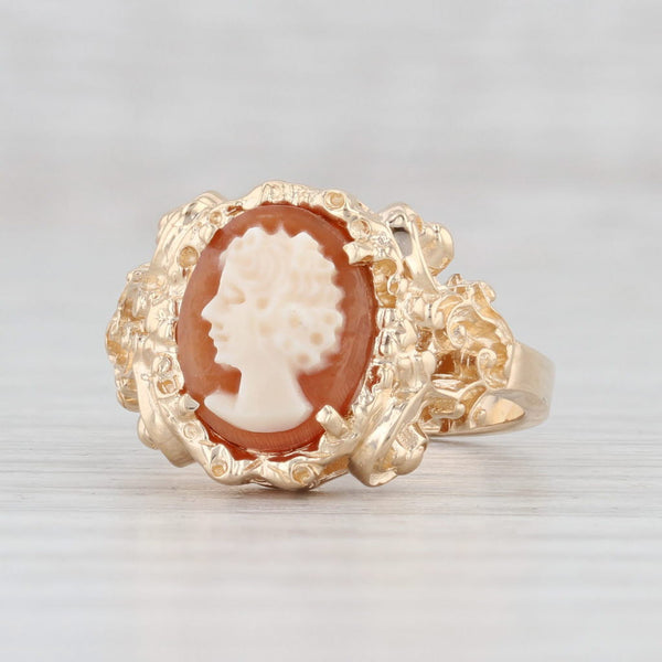 Light Gray Richard Glatter Cameo Ring 14k Yellow Gold Size 5 Floral Ornate Carved Shell